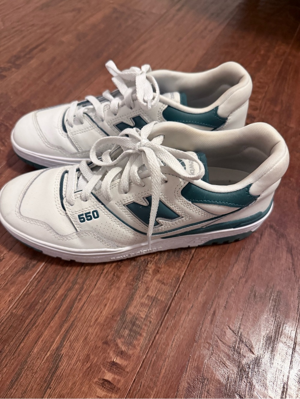 New Balance White and Teal Low-Top Sneakers
